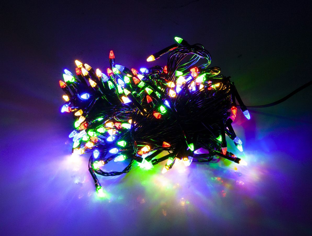Гирлянда LED 200 - конус , провод черный (8 режимов) (2-7)
