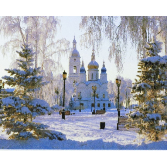 Алмазная мозаика по номерам 30*40см "Заснеженный храм" в рулоне (71235 GB)