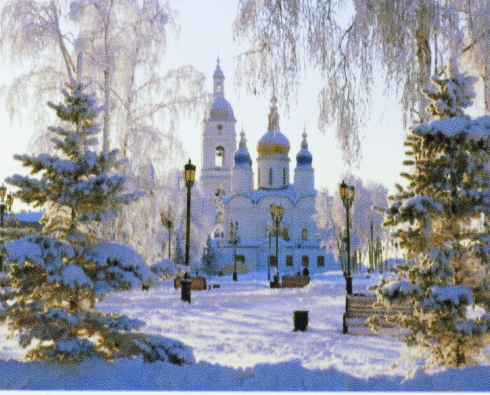 Алмазная мозаика по номерам 30*40см "Заснеженный храм" в рулоне (71235 GB)