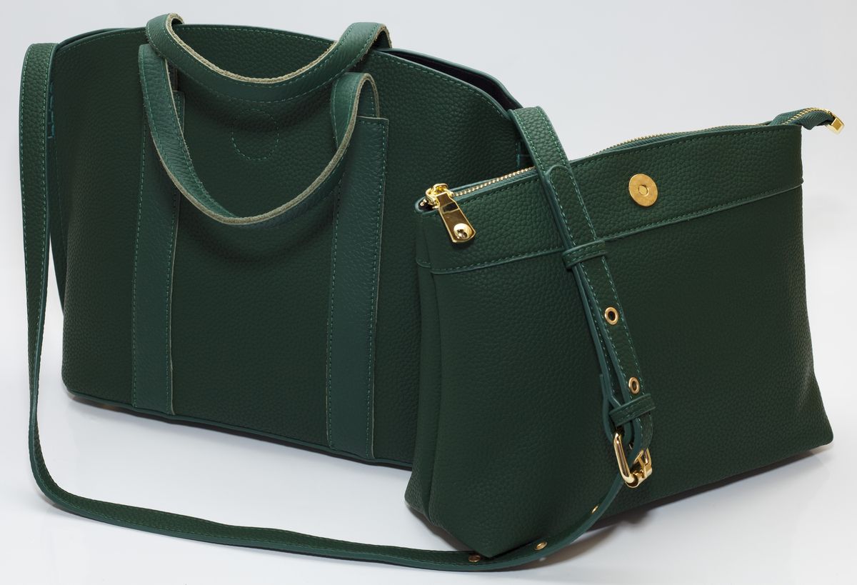 Сумка женская зеленая 24х36см + косметичка 21х27см экокожа (7203 green)