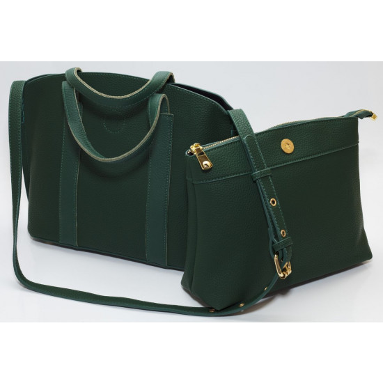 Сумка женская зеленая 24х36см + косметичка 21х27см экокожа (7203 green)
