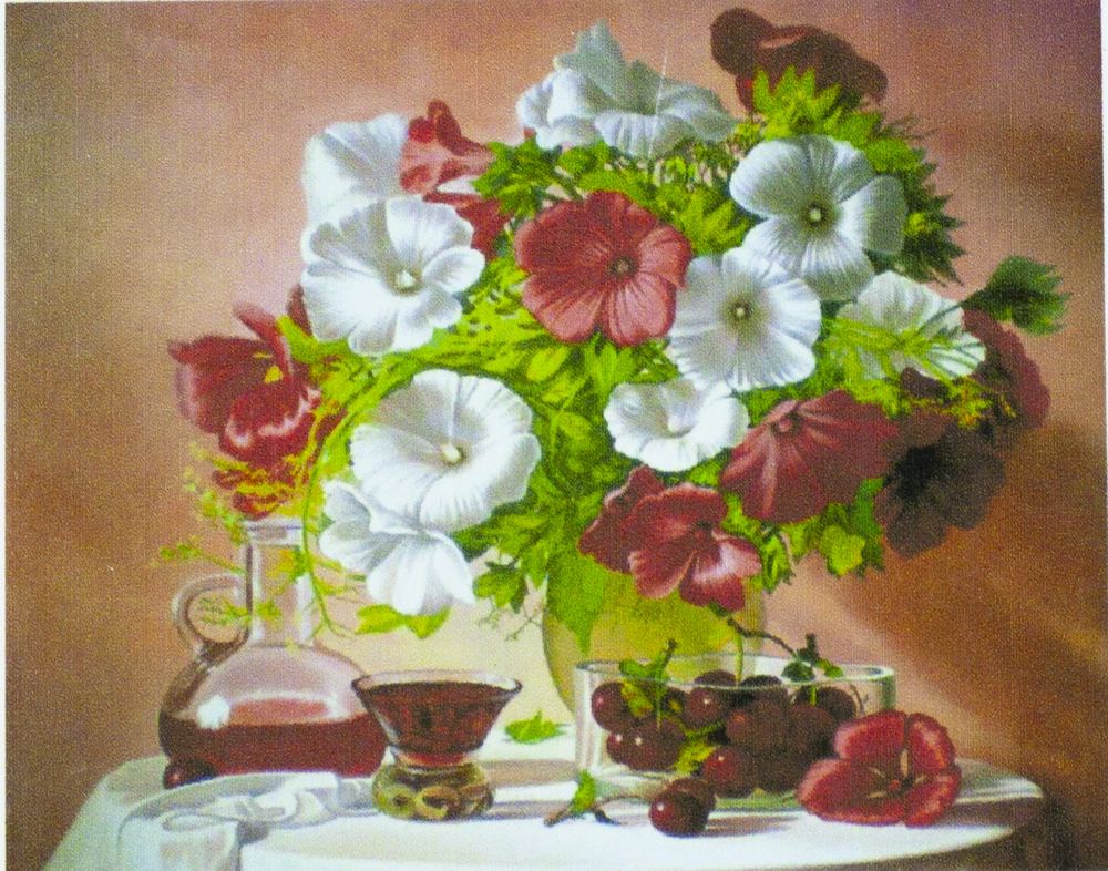 Алмазная мозаика по номерам 30*40см "Цветы и вино" в рулоне (70501 GBR)
