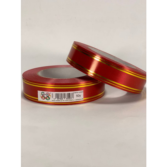 Лента пластиковая 3см, 50 ярд, красная + 2 золотые полоски, BELATEX Красный Unison (PAS30 -2 red)