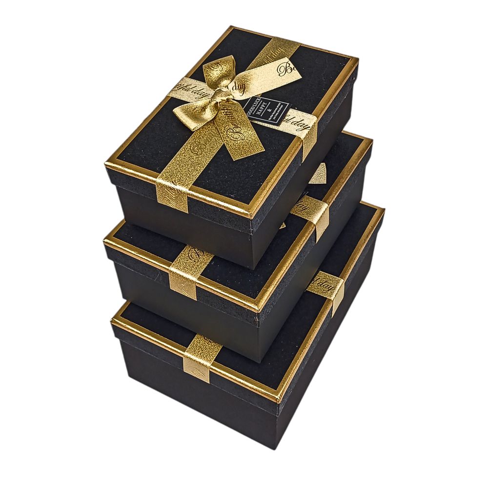 Набір коробок 3 шт прямокутні, 23 х 16 х 9,5см з глітером Чорний Unison (10239-black)