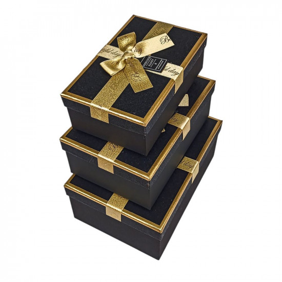 Набір коробок 3 шт прямокутні, 23 х 16 х 9,5см з глітером Чорний Unison (10239-black)