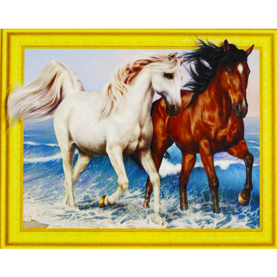 Алмазная мозаика 3D по номерам 40*50см "Пара лошадей на море"027 (027)