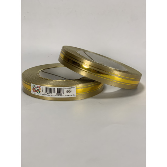 Лента пластиковая 2см, 50 ярд, золото 3 золотых полосы, BELATEX (PAS20 - gold)