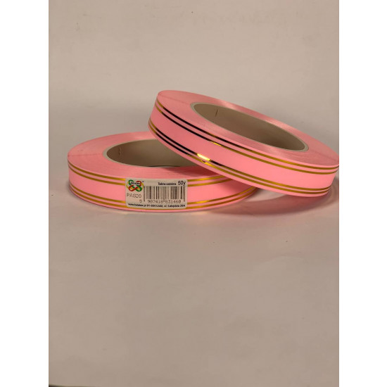 Стрічка пластикова 2см, 50 ярд, рожева пудра + 2 золоті смужки , BELATEX (PAS20 -2 pink powder)