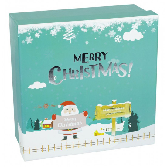 Подарункова коробка JKZ-72, квадратна бірюза "Merry Christmas", 21х21х10cm/17х17х9/14х14х7cm 3шт. в наборі (JKZ-72)