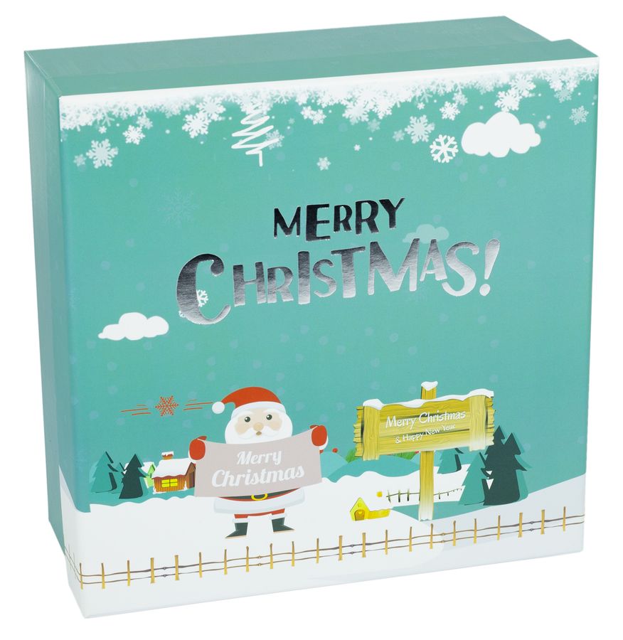 Подарункова коробка JKZ-72, квадратна бірюза "Merry Christmas", 21х21х10cm/17х17х9/14х14х7cm 3шт. в наборі (JKZ-72)