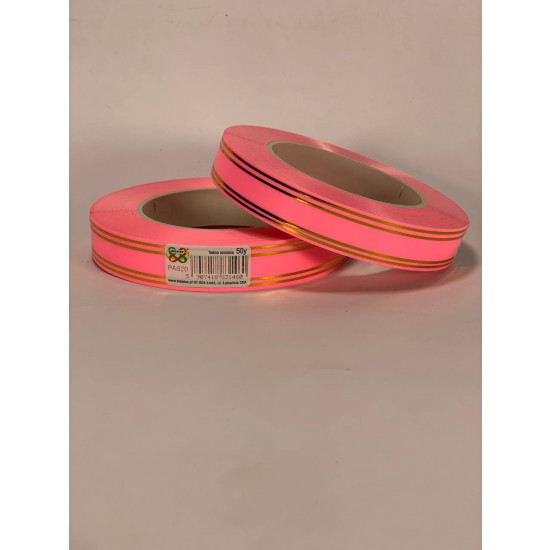 Лента пластиковая 2см, 50 ярд, розовая + 2 золотые полоски, BELATEX (PAS20 -2 pink)