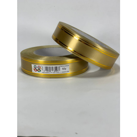 Лента пластиковая 3см, 50 ярд, золотая + 2 золотые полоски Золотой Unison (PAS30 -2 gold)