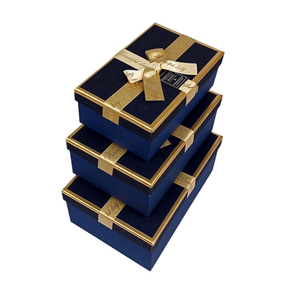 Набір коробок 3 шт прямокутні, 23 х 16 х 9,5см з глітером (10239-blue)