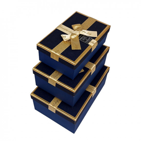 Набір коробок 3 шт прямокутні, 23 х 16 х 9,5см з глітером (10239-blue)