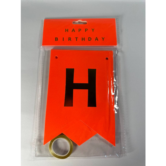 Гірлянда-прапорці "HAPPY BIRTHDAY" 12 х 17см, неонова помаранчева Помаранчевий Unison (HB-1095 orange)