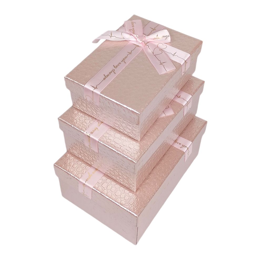Набір коробок 3 шт прямокутні, 23 х 16 х 9,5см Крокодил (10234-pink)