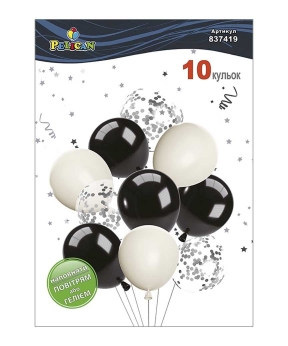 Набір з 10 латексних кульок "Чорно- біла класика" вінтажний, Pelican (837419)