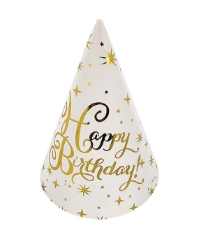 Ковпачки паперові TM Pelican 15сm "Happy Birthday білі з золотими зірочками - 10шт (871825)