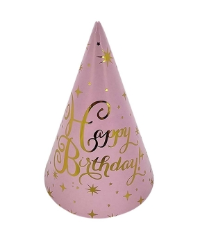 Ковпачки паперові TM Pelican 15сm "Happy Birthday рожеві з золотом - 10шт (871824)