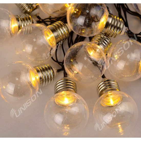 Лампочки 40мм, 12 LED, 5м + переходник, белый теплый (1364-07)