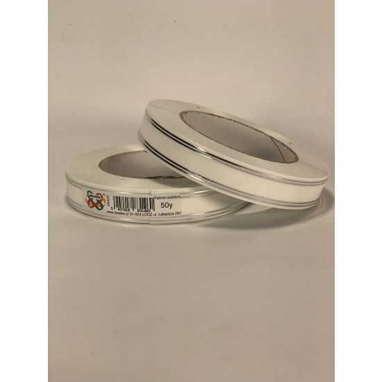Стрічка пластикова 2см, 50 ярд, біла + 2 срібні смужки (PAS20 -2 white+silver)