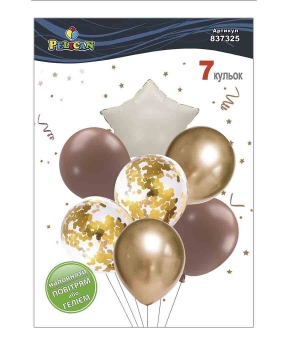 Набір з 7 кульок "Зірка, молочно- коричневий мікс з хромом" Pelican (837325)