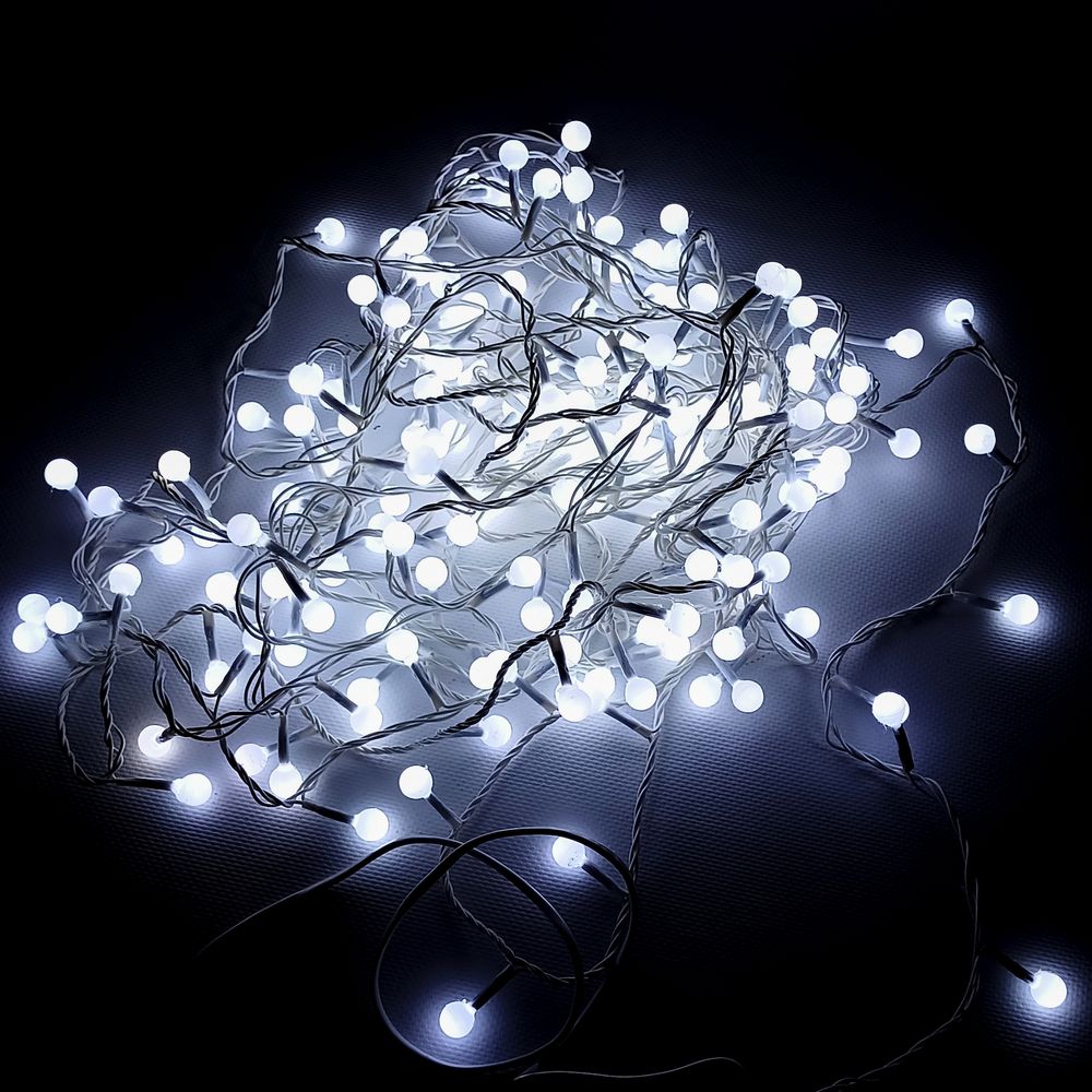 Кульки 10мм 200 LED 10м білий провід, білий ,кількість лампочок: 180шт (1313-03)