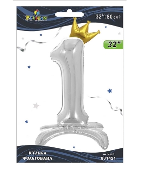 Кулька фольгована цифра з короною на підставці "1" срібло 32"(80cm) Pelican Срібний Pelican (831421)