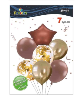 Набір з 7 кульок "Зірка, коричнево- золотий мікс з хромом" Pelican (837326)