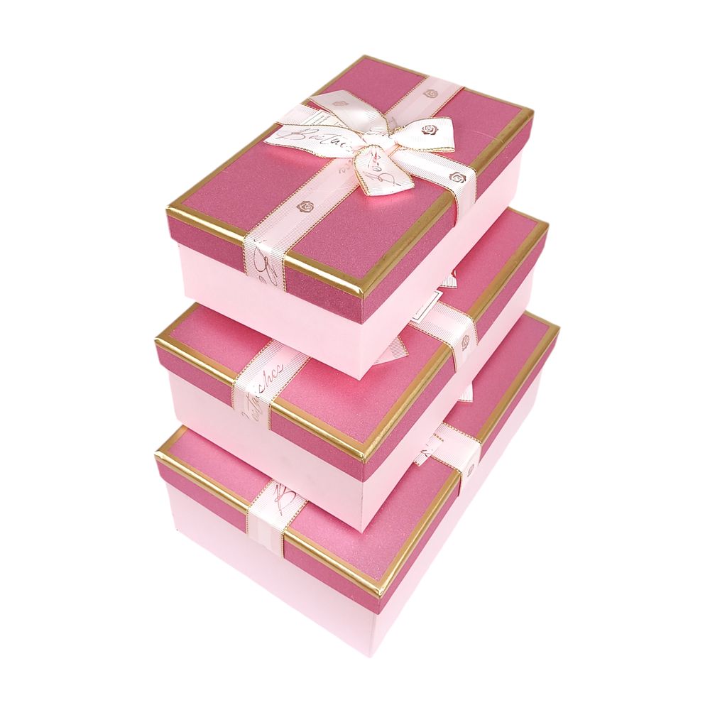 Набір коробок 3 шт прямокутні, 23 х 16 х 9,5см з глітером (10239-pink)