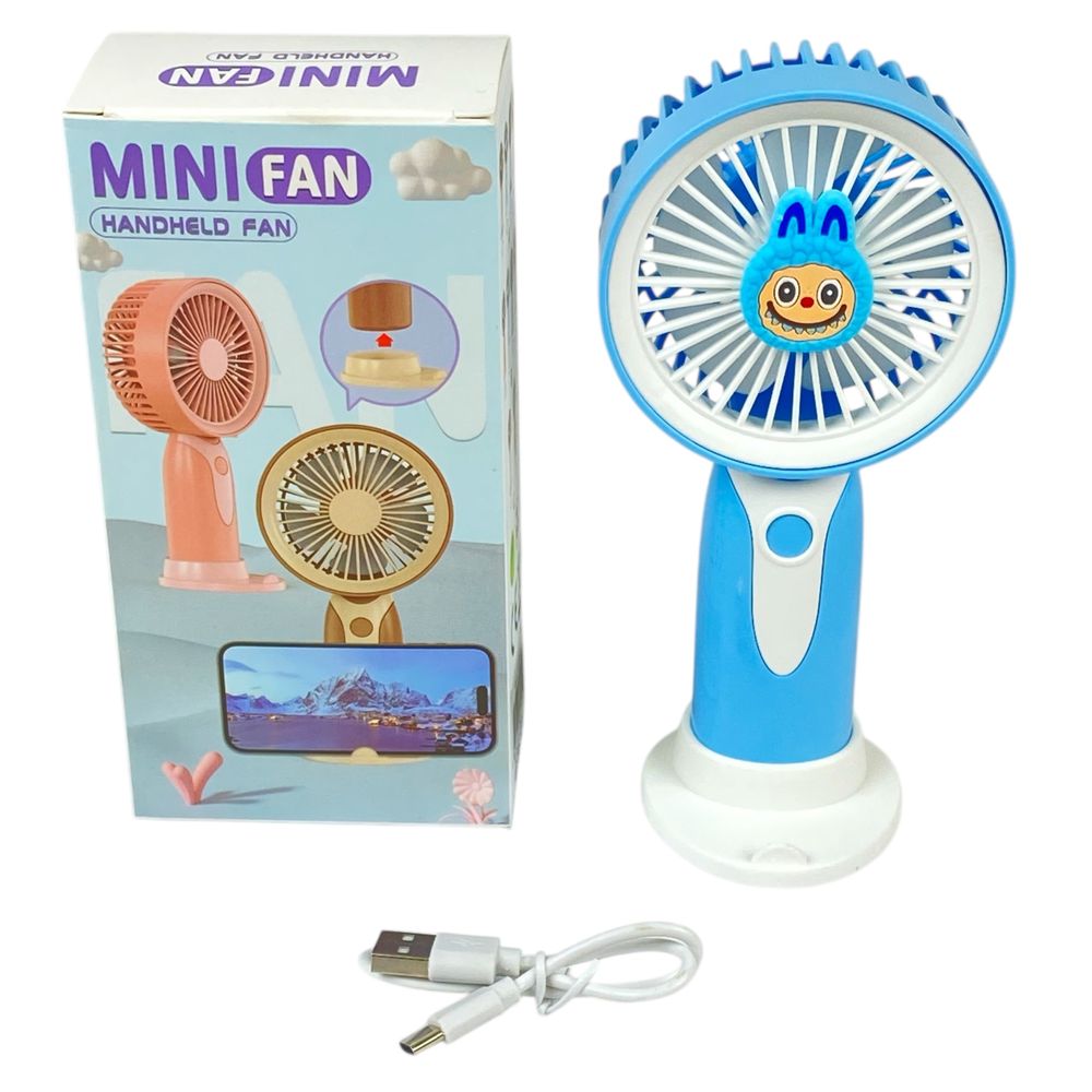 Вентилятор портативний настільний, usb акумулятор, 3 швидкості (65693 blue)
