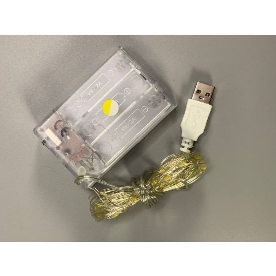Гірлянда роса на батарейках +USB 50 LED, 5м, білий теплий Білий Unison (1977-07u)