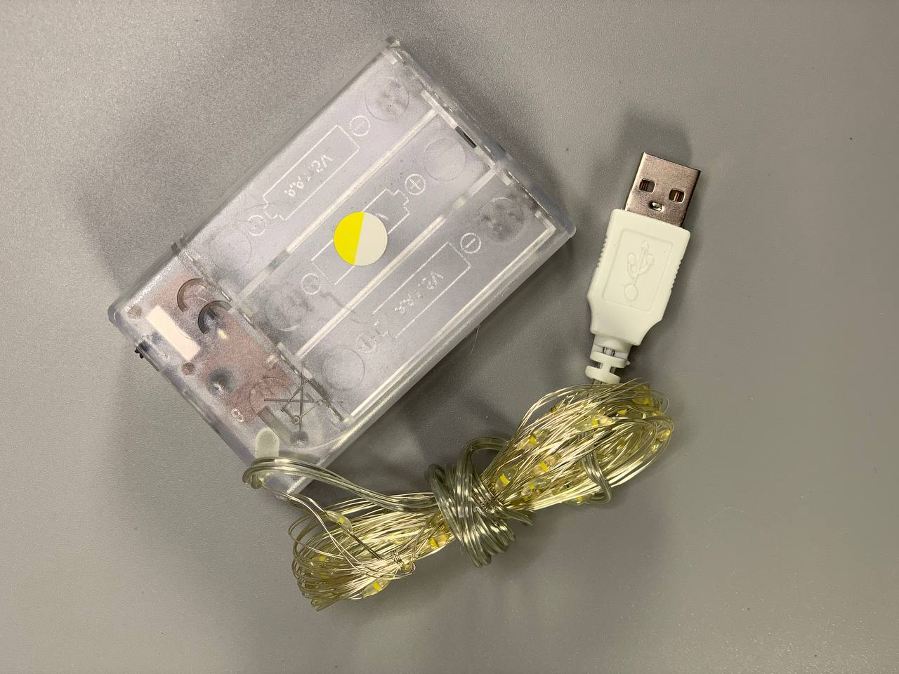 Гірлянда роса на батарейках +USB 50 LED, 5м, білий теплий Білий Unison (1977-07u)