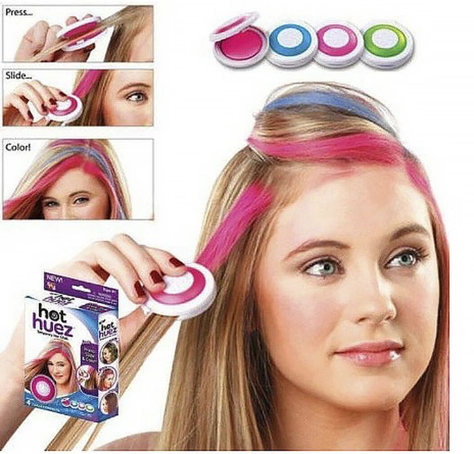 Цветные мелки пудра для волос hot huez мгновенное окрашивание, 4шт (11132)