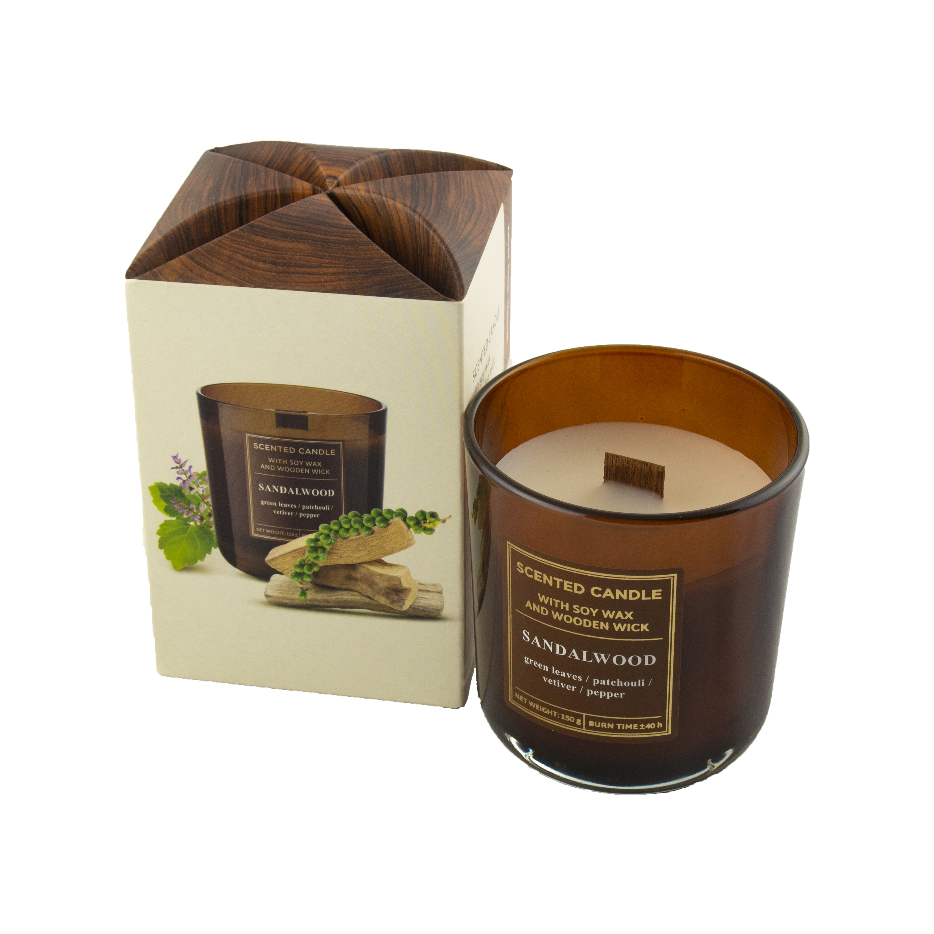Свічка ароматична "Сандал" 40годин, 150г, 8,7 х 8cм (парафін) Коричневий Bartek Candles (73929)