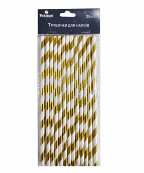 Трубочки для напитков TM Pelican "Белые с золотом" - 25шт (871525)