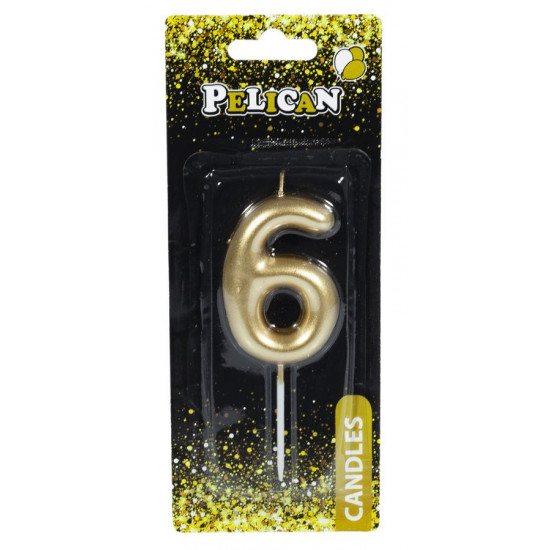 Свічка для торта Pelican "6" ЗОЛОТО 6см Золотий Pelican (866016)