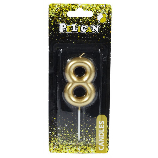 Свічка для торта Pelican "8" ЗОЛОТО 6см Золотий Pelican (866018)