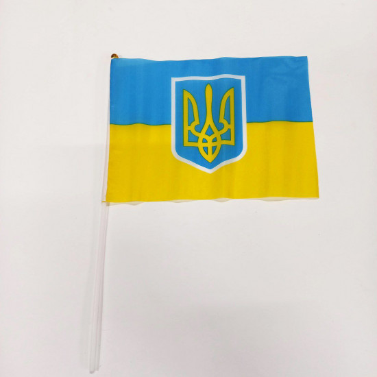 Прапор України з Тризубцем 14 х 21см, паличка 30см, 12шт/уп Жовто-блакитний Unison (1015-1421)