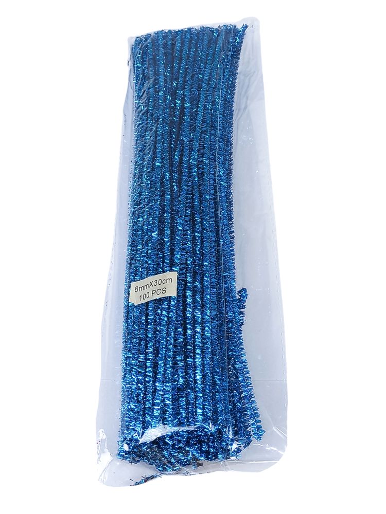 Синельная проволока с блестками, 300 х 6мм, синий, 100 шт (C30058 blue)
