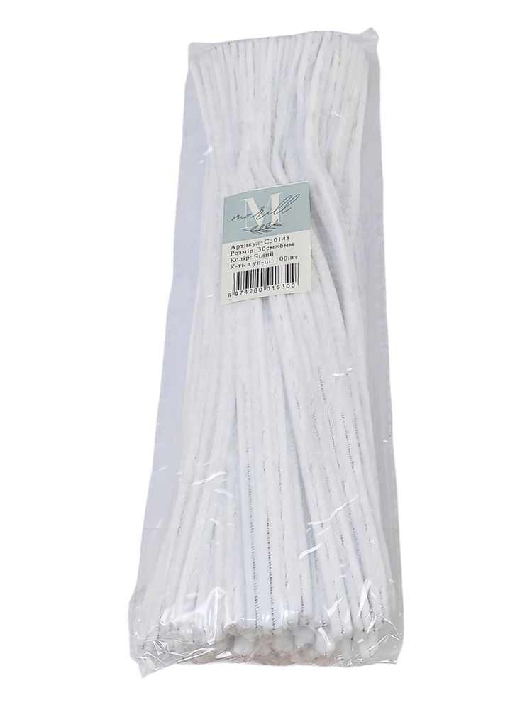 Синельная проволока, 300 х 6мм, белый, 100 шт (C30148 white -A-024)