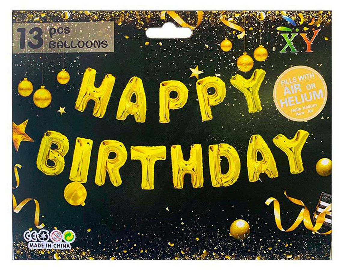 Набор из 13 шариков, HAPPY BIRTHDAY 40см, ЗОЛОТО , 837101 Золотой Pelican (837101)