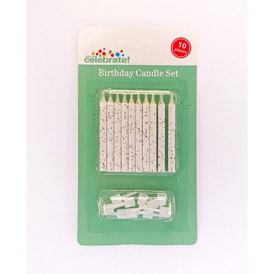 Свечи белые с блестками, 6см, 10шт/уп Белый Unison (800202 white)