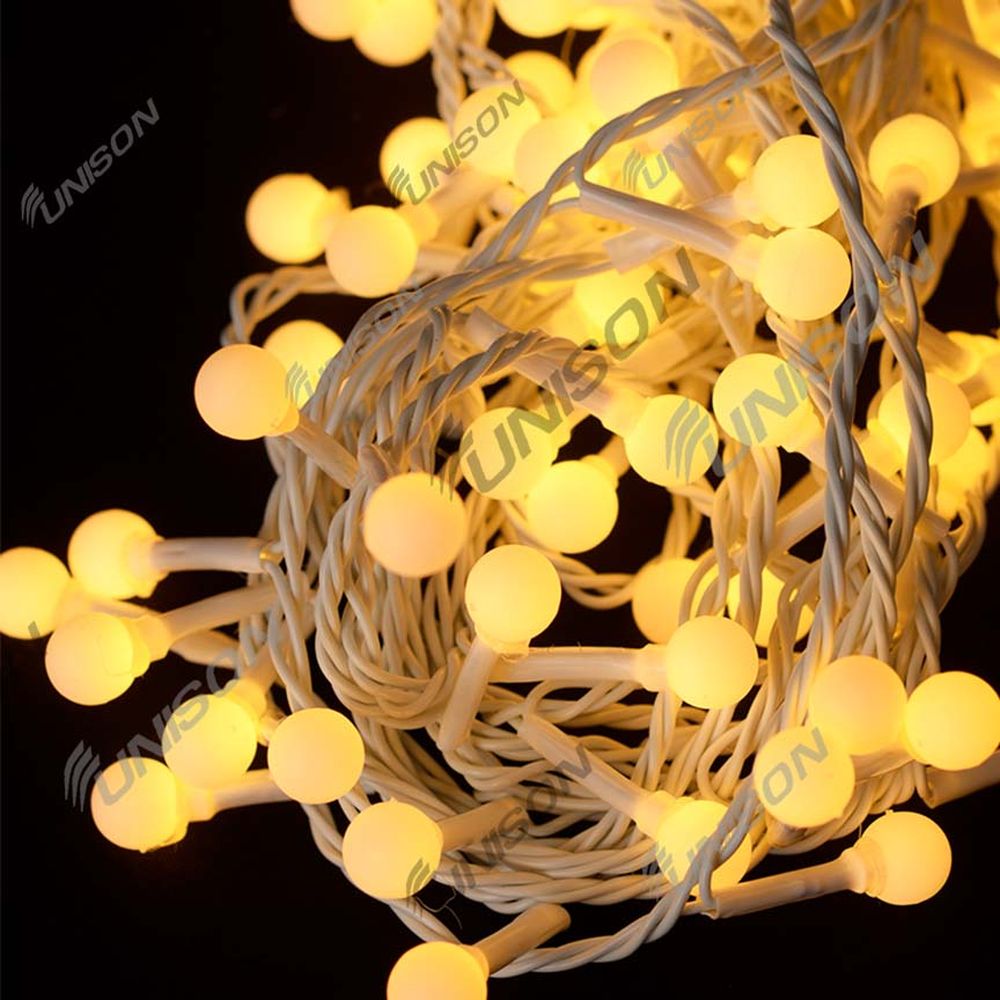 Кульки 10мм 100 LED 6м білий провід , білий теплий Білий Unison (1311-07)