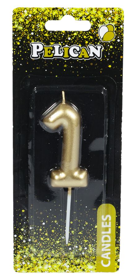 Свічка для торта Pelican "1" ЗОЛОТО 6см Золотий Pelican (866011)