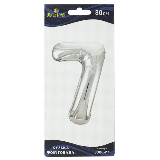 Цифра фольгована Pelican, "7" СРІБЛО 80см Срібний Pelican (830827)
