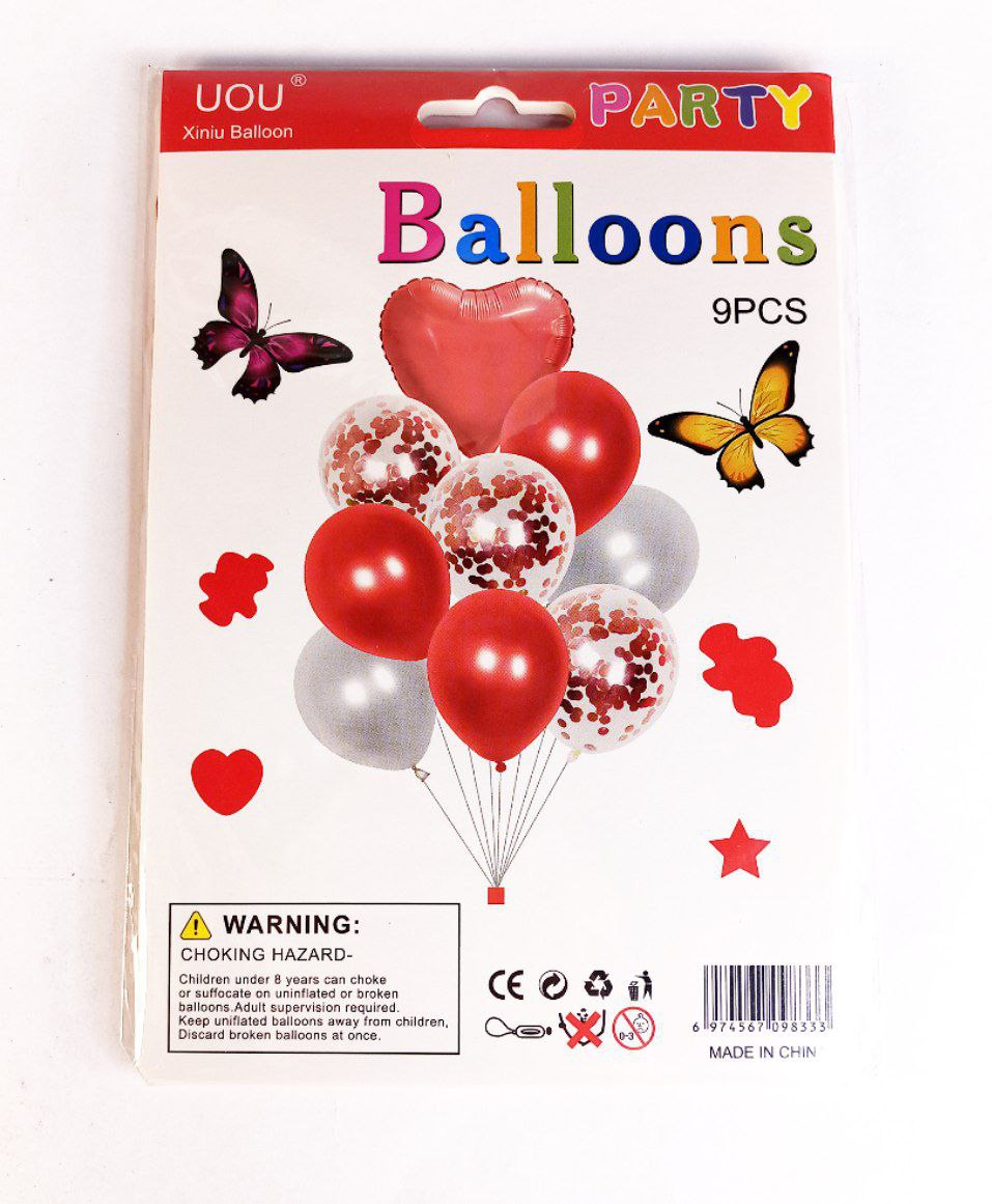 Набор из 9 шариков , Сердечко красное Красный Unison (836834-1 red)