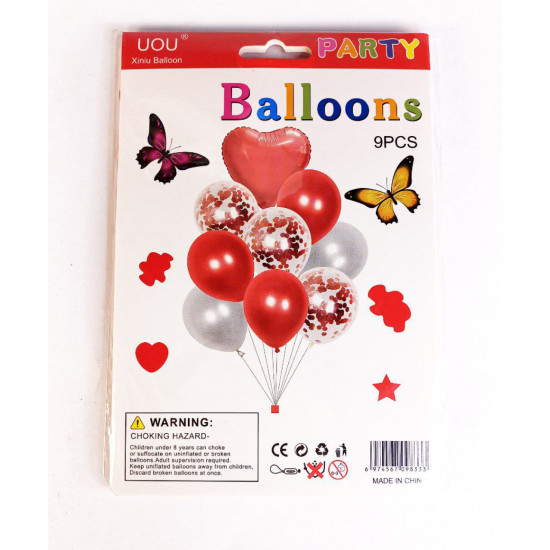 Набор из 9 шариков , Сердечко красное Красный Unison (836834-1 red)