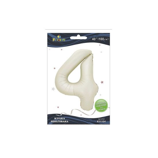 Кулька фольгована цифра "4" молочна 40"(100cm) Pelican Бежевий Pelican (831104)