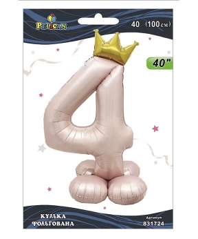 Кулька фольгована цифра з короною на підставці "4" рожева Blush 40"(100cm) Pelican Рожевий Pelican (831724)